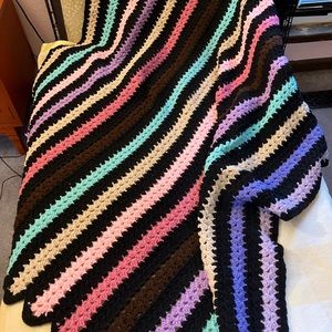 Vintage Multi Colored Striped Crocheted Afghan Standard Throw Blanket